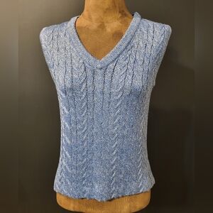 St. John Sport Sleeveless Cable Knit Sweater Vest Porcelain Blue Size P (Sma NWT